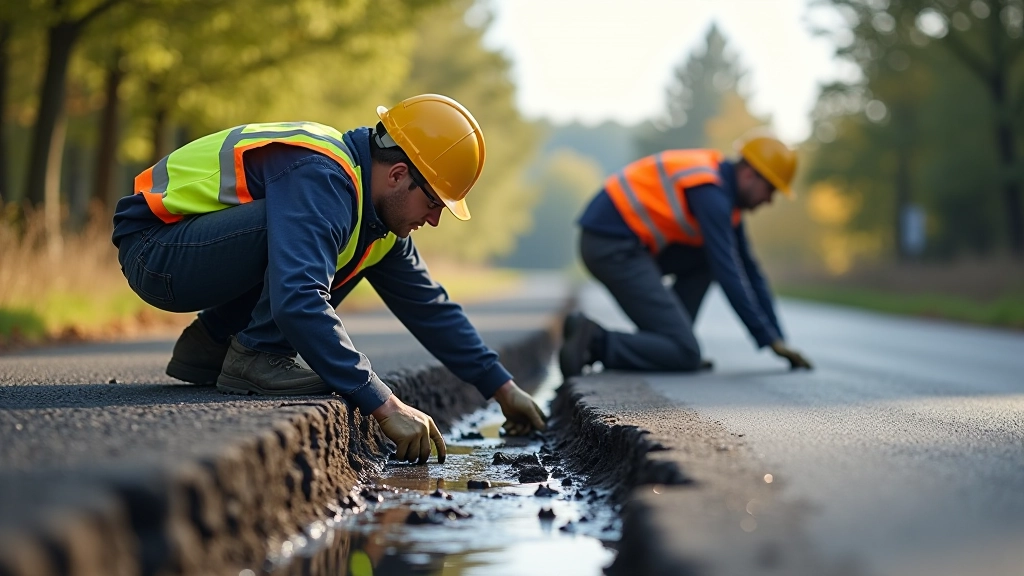 Radnici tijekom rekonstrukcije ceste sa starim infrastrukturom vidljivom u pozadini